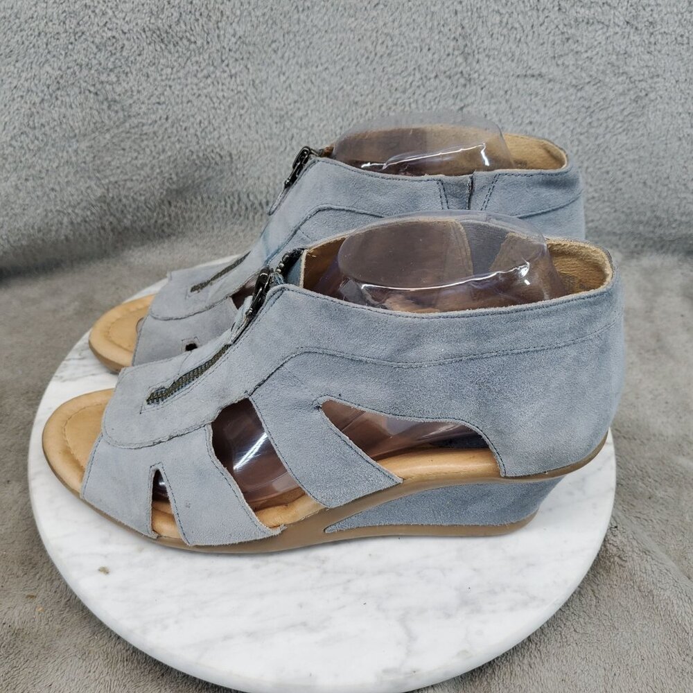 Earth Shoes Womens Size 9.5 Dusty Blue Poppy Leather Zip Sandals